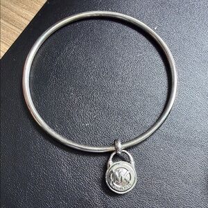 Michael Kors Silver-Tone Padlock Charm Bangle Bracelet